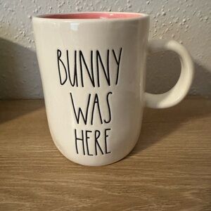 Rae Dunn Cream and Pink 'Bunny Was Here' Mug
